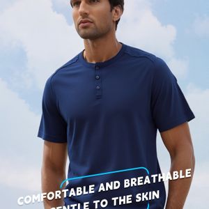 Grijze Preparer Heren Merino Wol Sneldrogend Henley T-Shirt - Outdoor Sport Korte Mouw Shirt met Mesh Patchwork, Merino Wol (Geen Merino Wol), Wasmachinebestendig, Kleur voor Camping & Casual