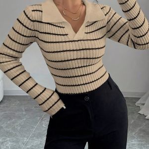 Vrouwen's Slim-Fit Retro Blauw & Wit Gestreepte Trui - Lange Mouwen Buikcontrole Top, Medium Stretch Laagseizoen Laagstuk voor Casual en Semi-Formele Outfits