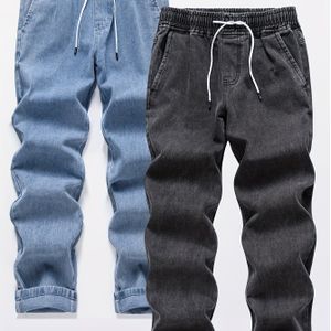 Herren Denim Jeans Set - Gewassen Loose Straight-Leg Elastische Taille met Trekkoord, Veelzijdige Lente/Herfst Casual Broek 9/10 door Gengyuan