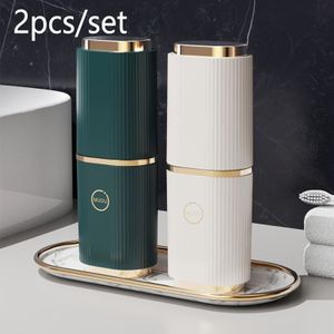 2-Pack draagbare tandenborstel reiscontainers - Lekvrije tandpasta en tandheelkundige gereedschapsopslagdoosset met mondbeker, alcoholvrij