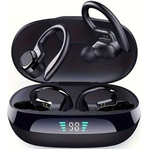 LIFEBEE Draadloze oordopjes, sport-hardloopkoptelefoon met oorhaken, ingebouwde microfoon, ruisonderdrukking, dubbele LED-display, draadloze connectiviteit, oplaadbare polymeerbatterij
