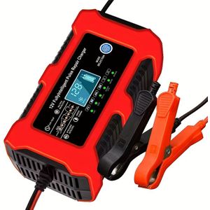 12V 6A Slimme Acculader met LCD-scherm, Type-C Stekker, 110-220V Voeding Charge Onderhouder voor Auto's, Vrachtwagens Motorfietsen Grasmaaiers en Marine-Loodzuuraccu’s