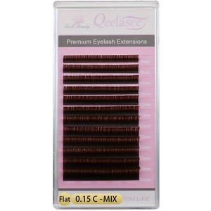 Qeelasee Premium Bruine Matte Platte Wimperextensions - C/D/CC Krul, Mink Nepwimpers met Gespleten Tips, Beginnersvriendelijk, Natuurlijke tot Volumineuze Look, Lengte 13-15mm