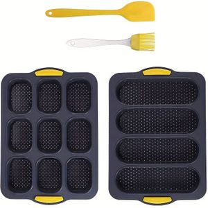 4-piece Silicone French Bread And Hamburger Bun Trays With Spatula And Pastry Brush - Oven Safe, , Homemade Breads And Sandwiches