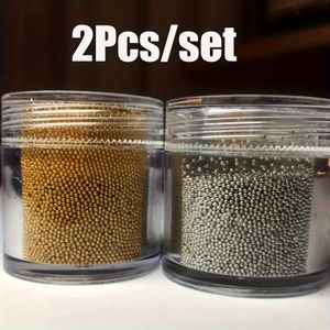 2Bottled/set -1000 Stuks Gouden/Zilveren Mini Nagelkunst Beads 3D-1mm Metalen Leger Ronde Bal Nagel Decoratie DIY Micro Gouden Manicure Bead