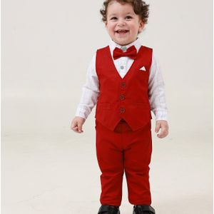 Boarnseorl Boys' Gentleman Suit - Set Met Lange Mouw Overhemd, Rode Vest En Broek Modieus Voor Verjaardagsfeest Bruiloftsreceptie Avondkleding