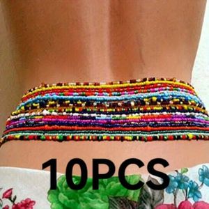 10/20 stuks Bohemian Mode Tailleketting Bikini Set Afrikaanse Buik Kralen Ketting voor Vrouwen, Kleurrijke Elastische Handgemaakte Kralen
