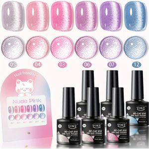 Cat Eye Gellak Nagelverfset, 6 Kleuren - 0.24oz, Hoogglans Effect, Gel met Magnetische Stokje, Geurloze DIY Manicure voor Nagelkunst, Kerst- en Halloween Cadeau