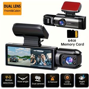 Dubbele Camera Dashcam, 1080P Voorste Autocamera met 720P In-Car Recorder, Lusvideo & Breedhoek Nachtzicht IR Beveiligingssysteem
