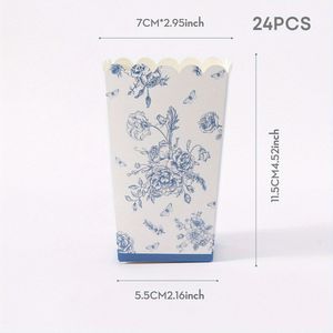 10/24pcs Blue And White Floral Popcorn Boxes - Elegant Paper Snack Containers For Parties, Picnics, , , Candy, And Birthday Decorations, Popcorn Bags