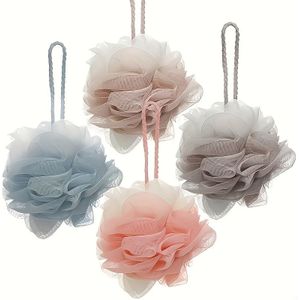 4-Pack zachte loofah badsponsen, 3D bloemenontwerp, zachte exfoliërende douchepoufs met antislip handgrepen, 30 dagen vervanging, unisex, badkameraccessoires voor thuis