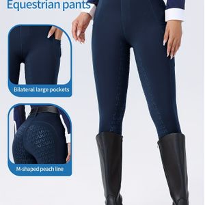 Grijze Stretch Paardrijbroek voor Dames - Sneldrogend, Antislip Siliconen Grip, Hoogelastisch Polyester met Zijzakken voor Paardrijden