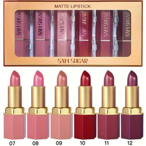 6-delige set Velvet Lippenstift - Metallic Glans, Langdurig Glitter & Schittering, Perfect Cadeau voor Vrouwen - Verkrijgbaar in Oranje, Roze, , Rood