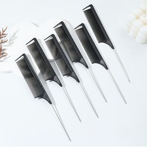 6-delige Professionele Haarkamset met Gegradeerde Stalen Naald, Puntige Staart en Fijne Tanden Kammen voor Haar Knippen en Stylen - Ideaal voor Kappers en Thuisgebruik