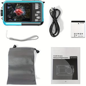 Onderwatercamera, 4K 56MP Automatisch Focus Waterdichte Digitale Camera, met Selfie HD Dubbele Scherm, 10 Voet 16X Zoom Waterdichte Camera, Fyllamp Onderwatercamera Geschikt voor Snorkelen