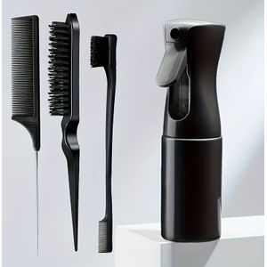 4-delige stylingkamset met spuitfles - exfoliërende, ratstaart, controleborstel, voor een gladde en zachte styling, geurvrij, geschikt voor alle haartypes, maakt het haar glad en klitvrij