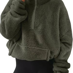 Dames Herfst/Winter Casual Lange Mouwen Pluche Rits Zakken Mode Trui