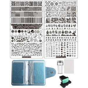 21-delige Nagelstempelplaatset 16-delige Mixontwerp-stempelplaat Voor Nagelkunst + 2 Nagelstamper + 2 Schraper + 1-delige Hoes Voor Nagelkunst Stempelplaat Schraper-stempelset