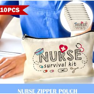 10 stuks Verpleegkundige Noodvoorraad Kit Ritsopbergzakken - Beige - Thematische Organizer met EHBO Essentials, Duurzame Tassen voor Gezondheidswerkers, Reizen & School (Cadeauset)