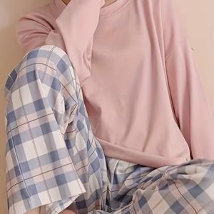 Casual Lange Mouwen Pyjamaset voor Lente en Herfst, Comfortabele Thuisdracht Set, Pyjamaset