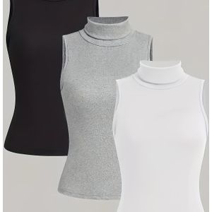 3 stuks Plus Size Kleur Hoge Hals Mouwloze Blouses - Elegante Laagjes Tops, Wasmachinebestendige Losse Shirts voor Jurken, Truien & Jassen (Plus Size Vriendelijk)