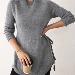 Crew Neck kleur split trui, casual trui met lange mouwen voor herfst en winter, dameskleding