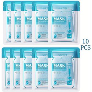 10 stuks Hyaluronzuur Gezichtsmasker - Diepe Reiniging, Langdurige Hydratatie, Ademend & Lichtgewicht, Formaldehyde-Vrij, Niet-Irriterend voor Alle Huidtypes, Individuele Zakjes