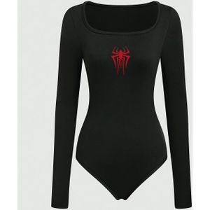 Een lange mouw gestrekte jumpsuit voor dames met spinnenprint, een casual en sportieve eenstuk outfit.