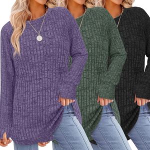 Three-Delige Damesmode Ronde Hals Losvallende Trui met Duimgaten, Lange Mouwen Casual Herfst/Winter Top