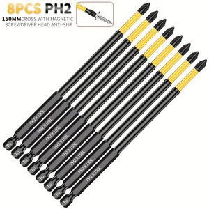 2/4/8pcs Kezhide Magnetic Phillips Ph2 Screwdriver Bit Set, 6inch 150mm, S2 Steel, High Torque Hardness, High Durability, Black And Yellow, With No Battery, For Electric Drill And Manual Drill