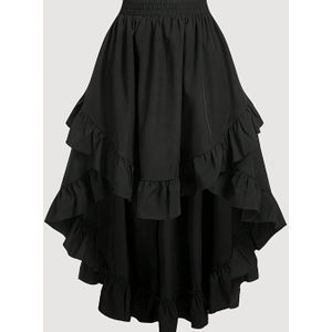 Vrouwen's Zwarte Gelaagde A-Lijn Rok met Asymmetrische Zoom - Elegant Laagjesontwerp, Wasmachinebestendig, Veelzijdige Lente Zomer Herfst Casual tot Formele Kleding, Niet-Transparante Stof