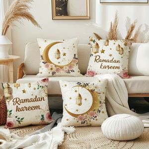 4 stuks, Ramadan Kussenhoesjes, 18x18 Inch, en Hangende Lamp Decoratieve Kussenhoezen, Huisdecoratie voor Sofa Slaapkamer Kantoor Auto Boerderijstijl, Zonder Kussenvullingen