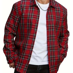 Herenslim Fit Geruit Overhemd - Casual en Stijlvol, 100% Polyester, Knoopsluiting met Kraag, Machinewasbaar - Perfect voor Zakelijke of Semi-Formele Gelegenheden