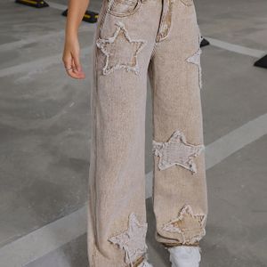 2025 Lente-Zomer Nieuwe Tie-Dye Ster Gescheurde Flare Jeans voor Jongeren - Trendy en Comfortabel