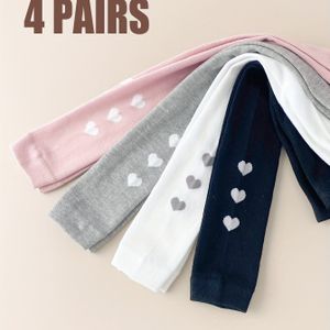4 Paar Meisjes - Tights Baby Peuter Leggings Sokken, Kinderleggings, Kleur Simpele Liefdespatroon Skinny Broeken