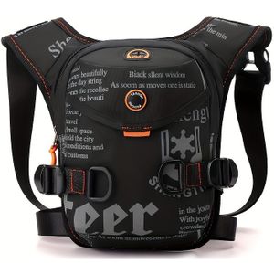 Unisex Waist And Leg Bag For Outdoor Sports, Fitness, Running, Cycling, And Fishing - Adjustable Straps, Multiple Zippered Pockets, Black With Orange Accents