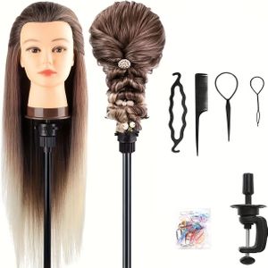 Trainingshoofd 28 Inch Haarstylist Hoofd Synthetische Haarstylist Hoofd, Haarstylist Hoofd Met Klem En DIY Vlechten Set, Halloween Accessoire, Unisex-Volwassen