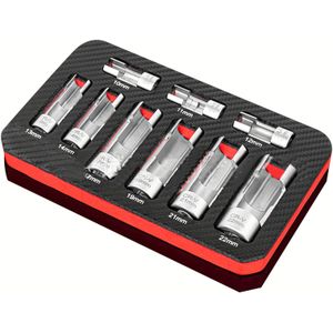 9pcs Facoow Steel Automotive Sensors Socket Offset Wrench Remover Tool, Internal Hex Head, With Thread Tool 10-22mm, For Models
