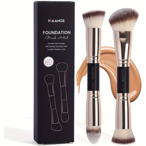 MAANGE 2 stuks foundationkwast, Contourkwast met doosje, Gemakkelijk mee te nemen, Cadeau voor de dame, BB-crème applicatie, Reisgebruik