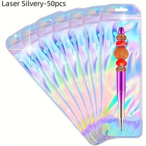 50st/100st Holografische Laser /Roze Rits Cadeauzakjes, Herbruikbare Verpakking Geschikt voor Kleine Bedrijven, Ideaal voor Cosmetische Borstels, Pennen, Lipgloss en Sieraden