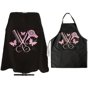 2-delige set voor kapsalons, kappersschorten en schortjes, ademend, duurzaam en gemakkelijk schoon te maken