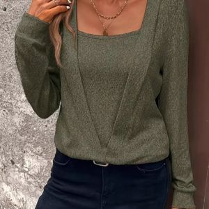 Plus Size, Plus Size Dames Herfst/Winter Nep Tweedelige Vierkante Hals Lange Mouwen Sweatshirt Pullover