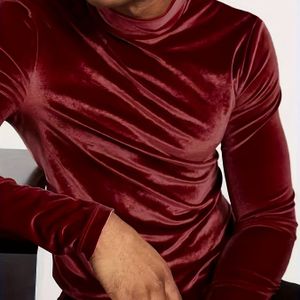 Heren fluwelen standkraag lange mouw T-shirt - Slim Fit, hoge stretch, kleur, warm casual top voor lente & herfst