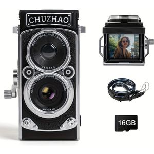 Mini Retro Digitale Camera met 1080P Full HD Video, 12MP , 1.54-inch Scherm, 16GB Geheugenkaart & Statief - Compacte Draagbare Camcorder voor Vlogging, Reizen