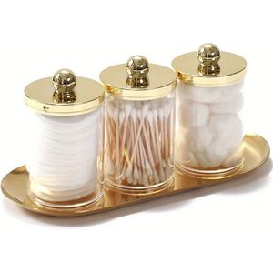 2 stuks/3 stuks Qtip Holder Badkamer Set met Schaal Acryl Plastic Apothecary Potten Qtip Dispenser Canister met Deksel Vanity Schaal, voor Wattenbal, Wattenstaafje, Canisters