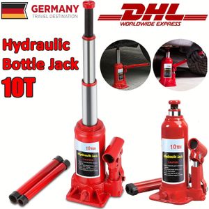 Hydraulische Wagenkrik 10T Hydraulische Flessenkrik Professionele Wagenkrik Hydraulische Compacte Wagenkrik voor Vrachtwagens, Auto Reparatie Hefkrik Rood