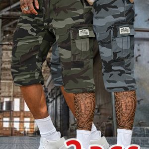 Chengmengzhi OBM 2 stuks, Camouflage Zeven-Split Broeken met Zijzakken en Trekkoord Tailleband voor Gemakkelijke Street Style