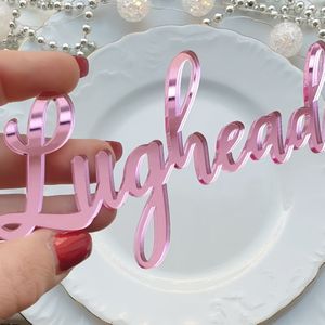 1pc Personalized Pink Acrylic Name Card - Laser-cut , Elegant Wedding Table Decoration & Party Supply, Cake Amulet With Stylish Design