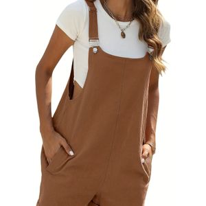 Vrouwen Linnen Korte Overall Casual Zomer Bib Shortals met Zakken