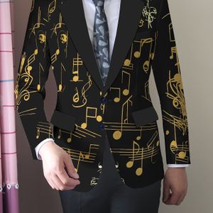 Herenpak met Elegante en Trendy Muzieknootpatroon, Casual Jeugd Pak en Vrijetijdsjasje voor Mannen